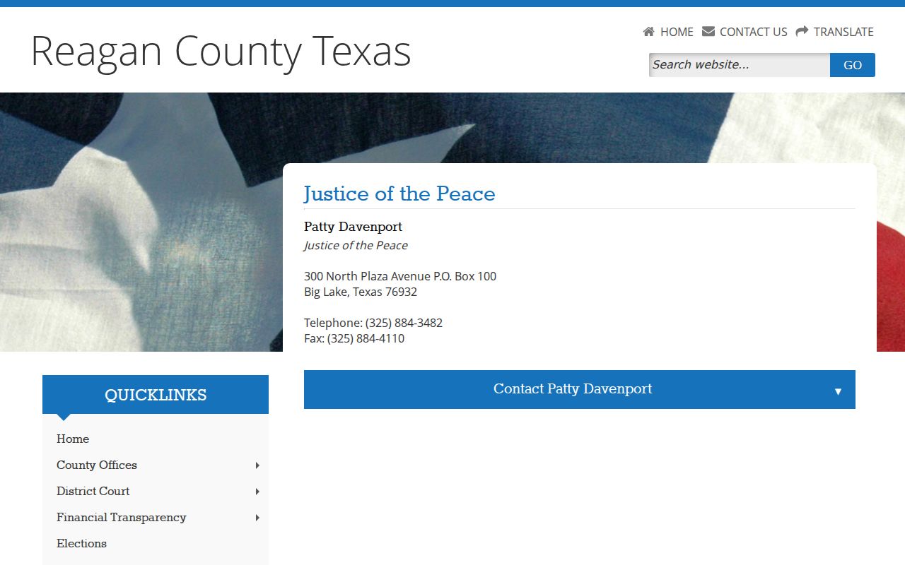 Reagan County Justice of the Peace traffic court record contact page